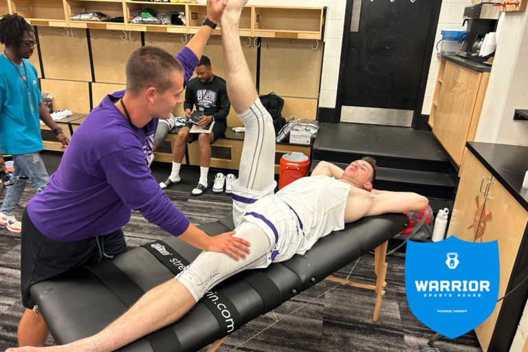 PT and Pain Management Young Athlete, basketball player being stretched out before a game.